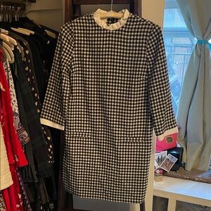 Sezane Black and White Gingham Long Sleeve Dress